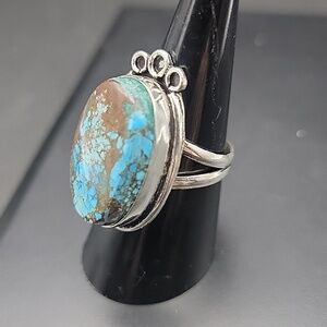 17441 Arizona Kingman Blue Moon Turquoise 925 Silver Plate Size 8 Women's Ring